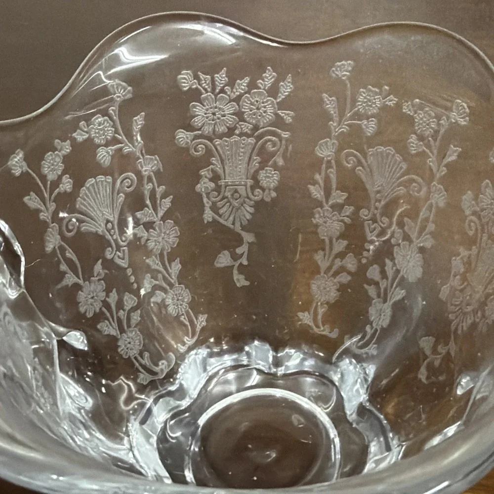 Duncan & Miller Canterbury Line‎ Etched Glass Cream and Sugar Bowl Floral Design